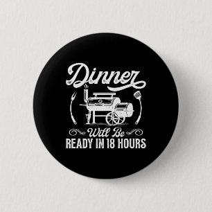 Badge Rond 5 Cm Drôles d'hommes BBQ fumant de la viande Fumeur Gri