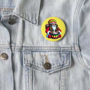 Badge Rond 5 Cm Drummer Père Noël Reggae - Fun Pixel Art Christmas