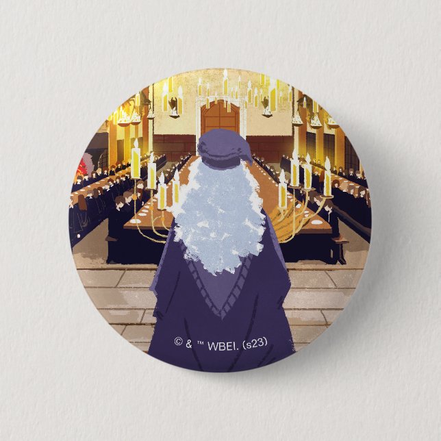 Badge Rond 5 Cm Dumbledore Parlant dans la grande salle Hogwarts (Devant)