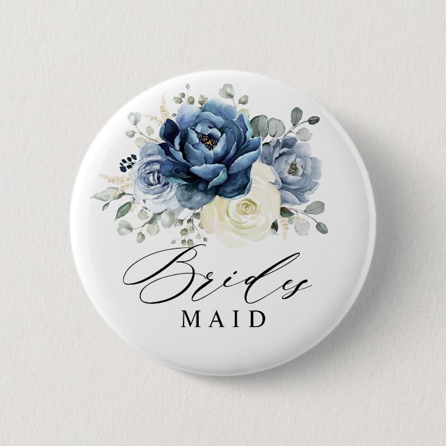 Badge Rond 5 Cm Dusty Blue Navy Champagne Ivory Bridesmaid (Devant)