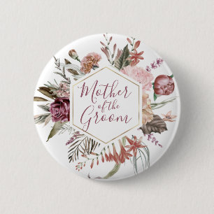 Badge Rond 5 Cm Dusty Rose Mère du bouton Groom