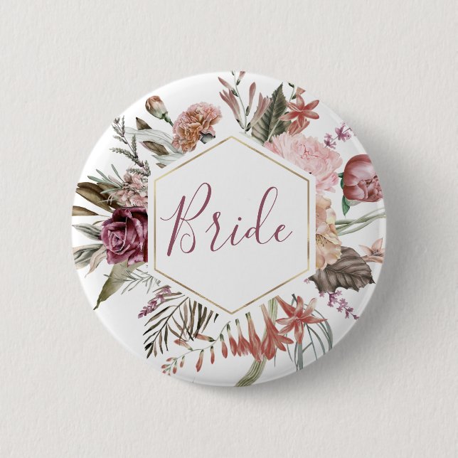 Badge Rond 5 Cm Dusty Rose mère du bouton Mariée (Devant)