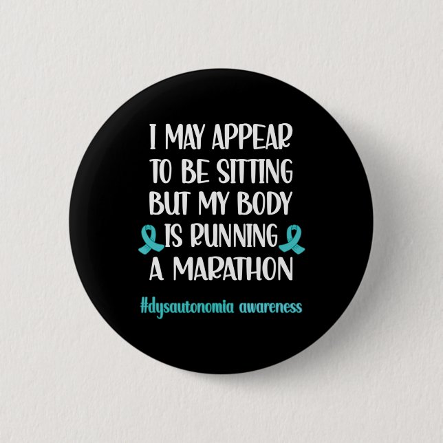 Badge Rond 5 Cm Dysautonomia POTS Turquoise Ribbon Autonome Dysfu (Devant)