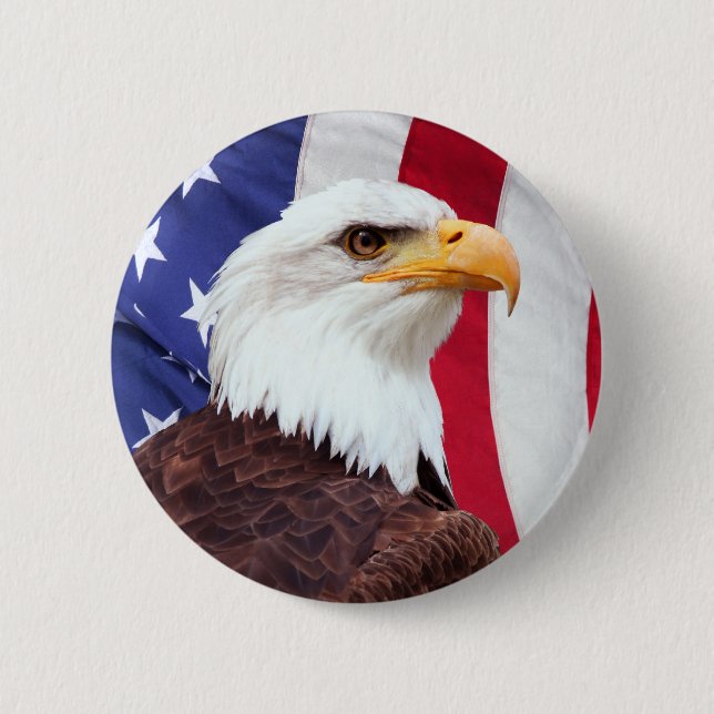 Badge Rond 5 Cm Eagle chauve et drapeau américain (Devant)