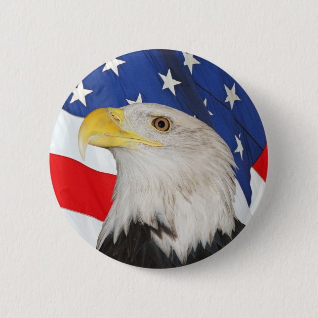 Badge Rond 5 Cm Eagle chauve patriotique et drapeau américain (Devant)