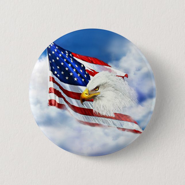 Badge Rond 5 Cm Eagle et drapeau américain (Devant)