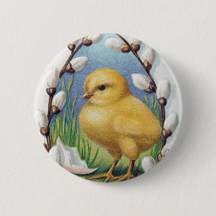 Badge Rond 5 Cm Easter Greetings Yellow Chick