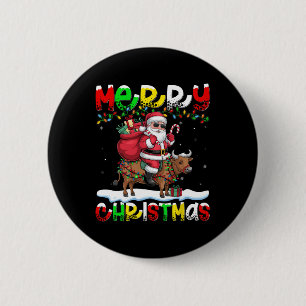 Badge Rond 5 Cm Éclairage de Noël : Père Noël à cheval sur une vac