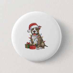 Badge Rond 5 Cm Éclairage Noël Chapeau Pitbull Terrier Chien Chris