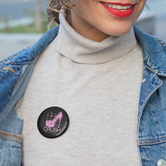 Badge Rond 5 Cm Écraser le cancer du sein Sensibilisation Bling ro (Créateur téléchargé)