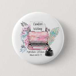 Badge Rond 5 Cm Écriture créative de la machine à écrire rose vint