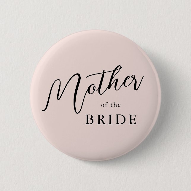Badge Rond 5 Cm Écriture Romantique Moderne Rose Mère de la Mariée (Devant)