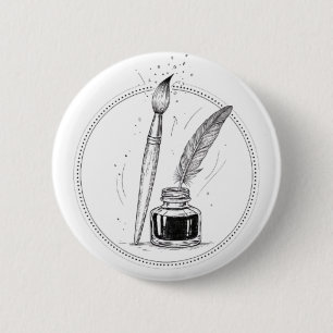 Badge Rond 5 Cm Écrivain Vintage Encre & Plume Minimal Art Sombre