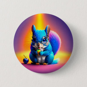 Badge Rond 5 Cm Écureuil Bleu Mangeant Un Fruit