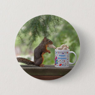 Badge Rond 5 Cm Écureuil de joyeux anniversaire