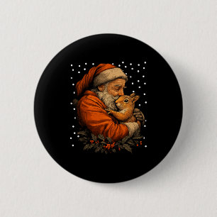 Badge Rond 5 Cm Écureuil de Noël et forêt de Père Noël Animal W