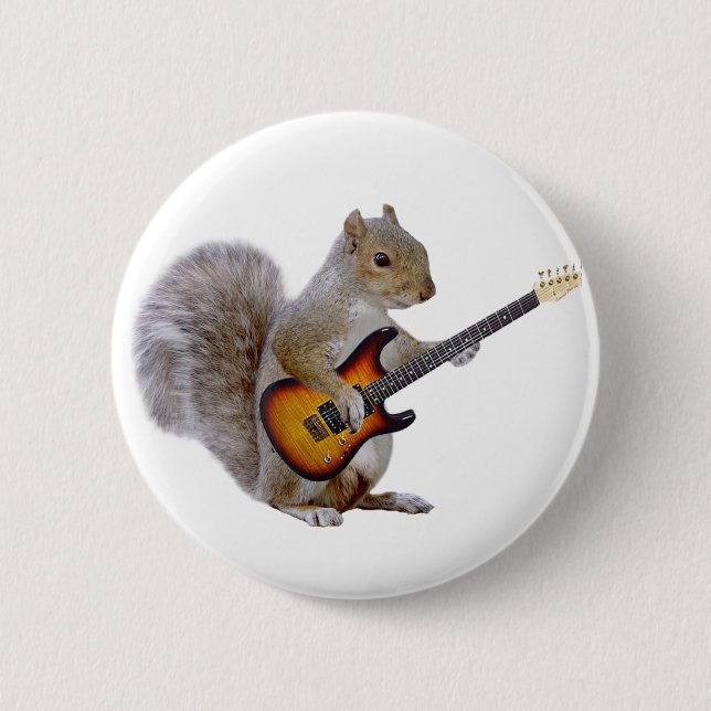 Badge Rond 5 Cm Écureuil jouant la guitare (Devant)