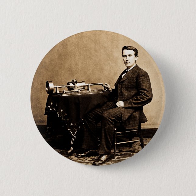 Badge Rond 5 Cm Edison et son phonographe 1887 (Devant)