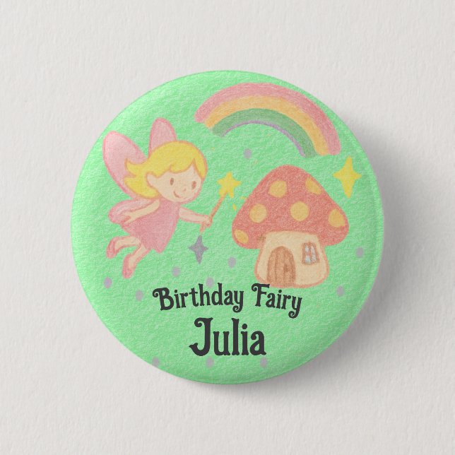 Badge Rond 5 Cm Editable Crayon Style – Fairy Mushroom Birthday (Devant)