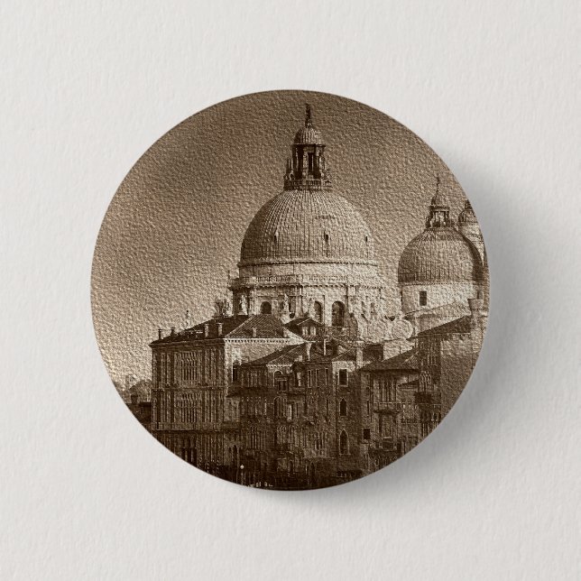Badge Rond 5 Cm Effet Papier Sepia Venise Grand Canal (Devant)
