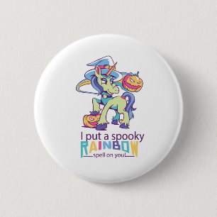 Badge Rond 5 Cm Éffrayant arc-en-ciel épell Halloween Unicorn sorc