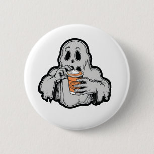 Badge Rond 5 Cm Éffrayant Halloween Ghost Sippin Citrouille latte