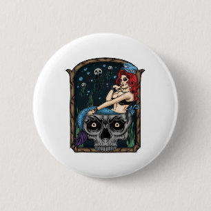 Badge Rond 5 Cm Éffrayant Halloween Punk Goth Crâne sirène