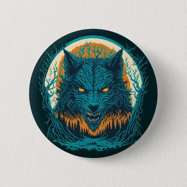 Badge Rond 5 Cm Effrayant loup-garou (Devant)