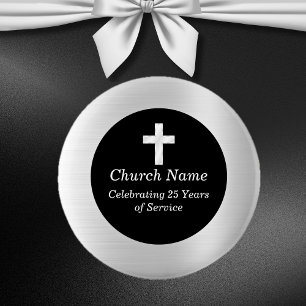 Badge Rond 5 Cm Eglise 25e anniversaire Black and Silver Keepsaké