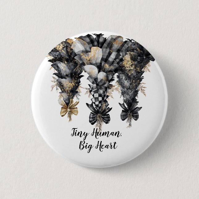 Badge Rond 5 Cm Élégant Arbres de Noël Noir & Or (Devant)