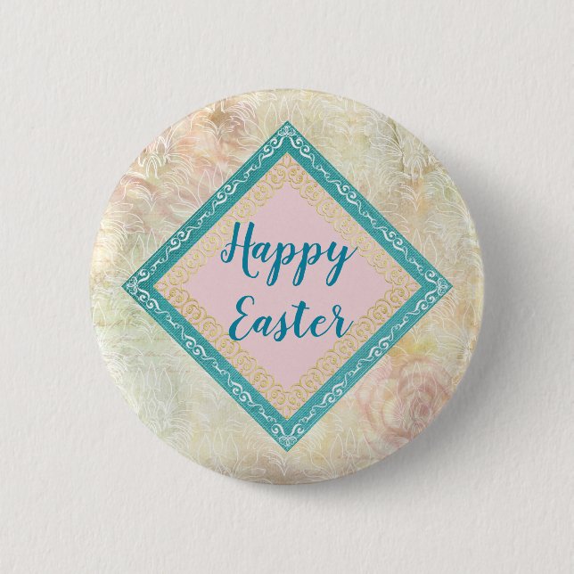 Badge Rond 5 Cm Élégant Bouton Joyeux Pin de Pâques (Devant)
