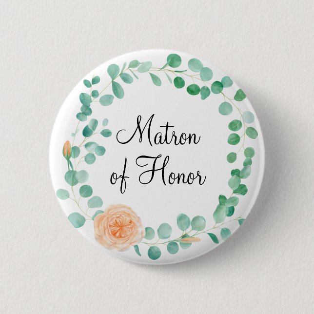 Badge Rond 5 Cm Elégant Eucalyptus Green Peach Matron d'honneur (Devant)