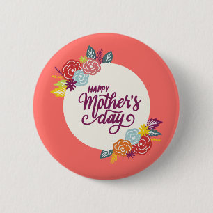 Badge Rond 5 Cm Elegant Floral Happy Mother's Day   Pin Button