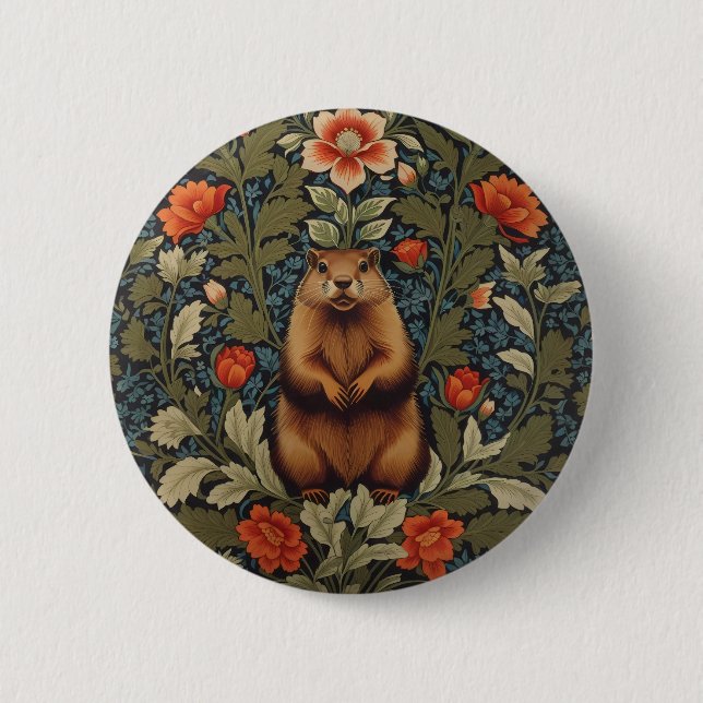 Badge Rond 5 Cm Elégant fond de terre William Morris inspiré (Devant)