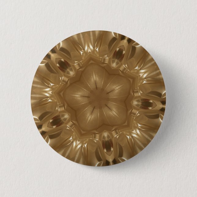 Badge Rond 5 Cm Elégant Gold Brown Kaleidoscope Star Design (Devant)