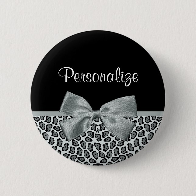 Badge Rond 5 Cm Elegant Grey Jaguar Imprimer Joli Nom Bow Argent (Devant)