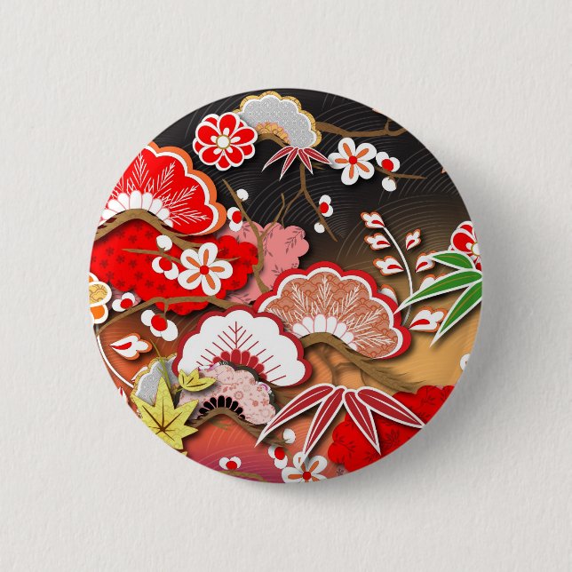Badge Rond 5 Cm Élégant Kimono d'automne japonais (Devant)