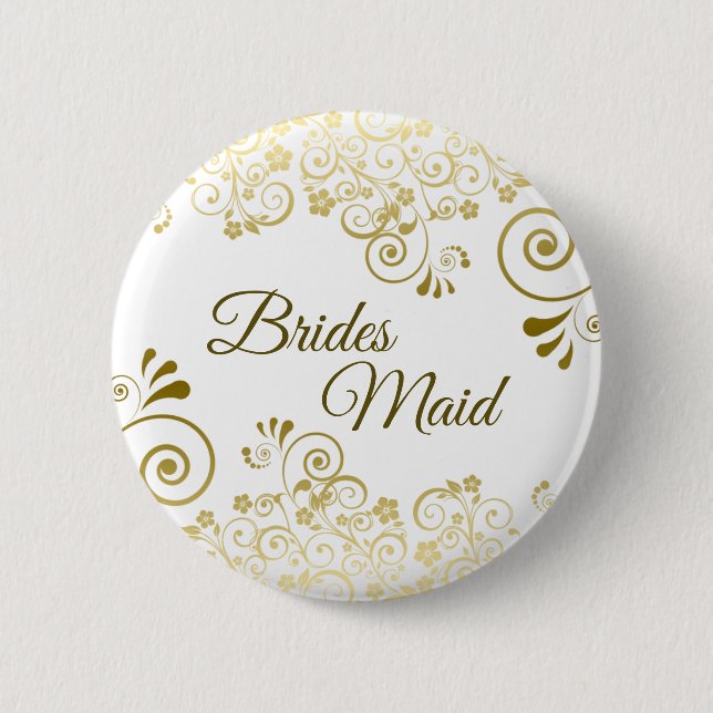 Badge Rond 5 Cm Élégant Lacy Gold Filigree Bridesmaid Mariage (Devant)