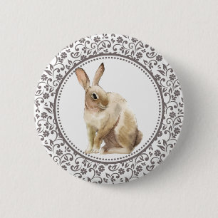 Badge Rond 5 Cm Elégant lapin Brown de Pâques