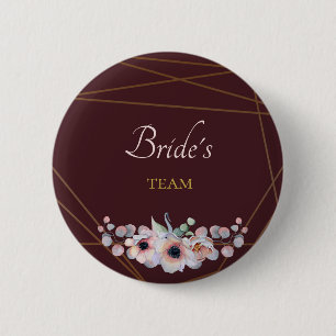 Badge Rond 5 Cm Élégant Mariage de Fleurs d'anémones Marsala Blush