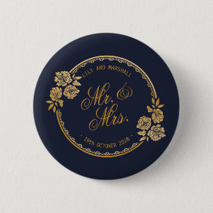 Badge Rond 5 Cm Élégant Mariage personnalisé Gold  Bouton de la br