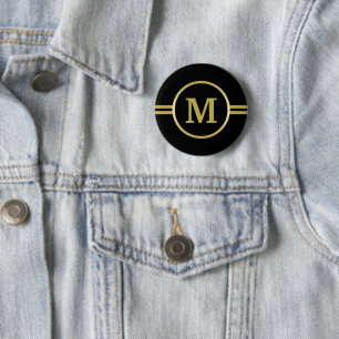 Badge Rond 5 Cm Élégant Monogramme or sur Bouton noir