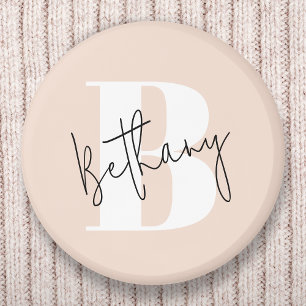 Badge Rond 5 Cm Élégant Monogramme rose pâle moderne