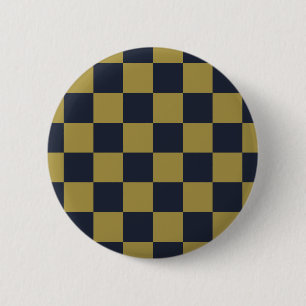 Badge Rond 5 Cm Elégant or et bleu marine À damiers Motif