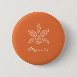 Badge Rond 5 Cm Elégant Orchidée Simple Fleur Orange Riche Avec No