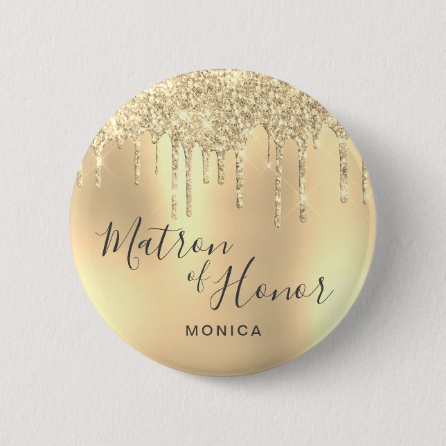 Badge Rond 5 Cm Elégant parties scintillant or gouttes matron d'ho (Devant)