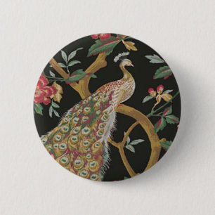 Badge Rond 5 Cm Elégant Peacock Sur Bouton Noir