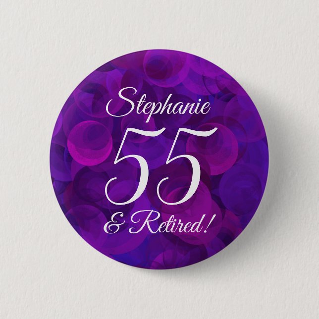 Badge Rond 5 Cm Élégant Purple 55 et Retraité (Devant)