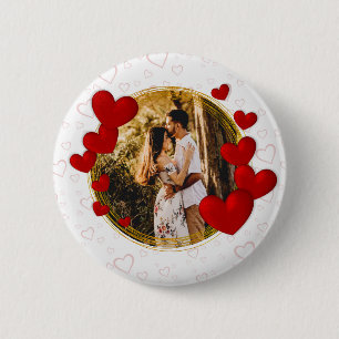 Badge Rond 5 Cm Élégant Valentines, Amour, Anniversaire Coeur Roug