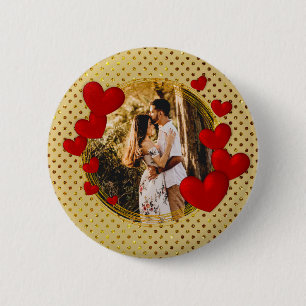 Badge Rond 5 Cm Élégant Valentines, Amour, Anniversaire Coeur Roug
